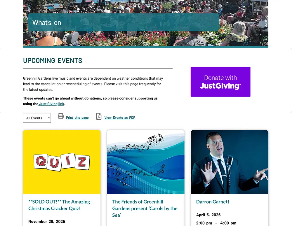 Greenhill Gardens What's On page