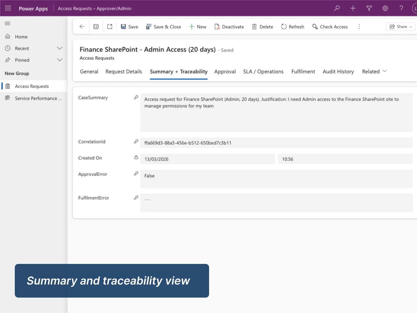 Summary and traceability view