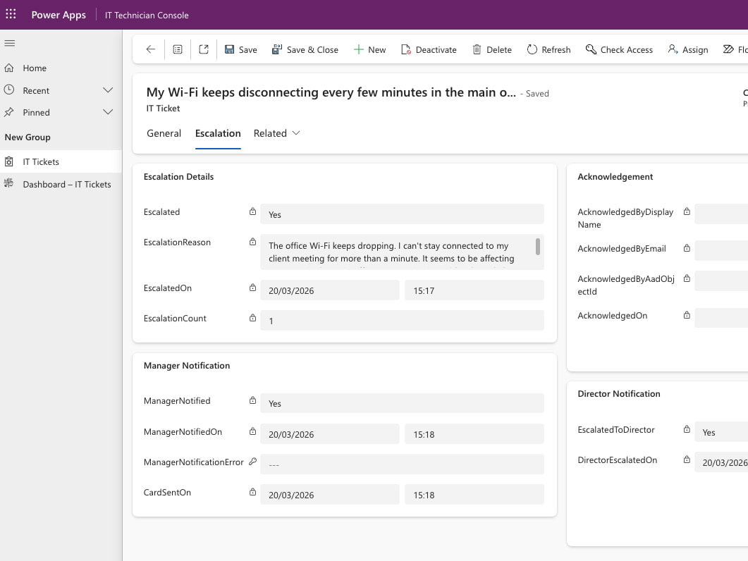 IT Model App Form - Escalation Tab