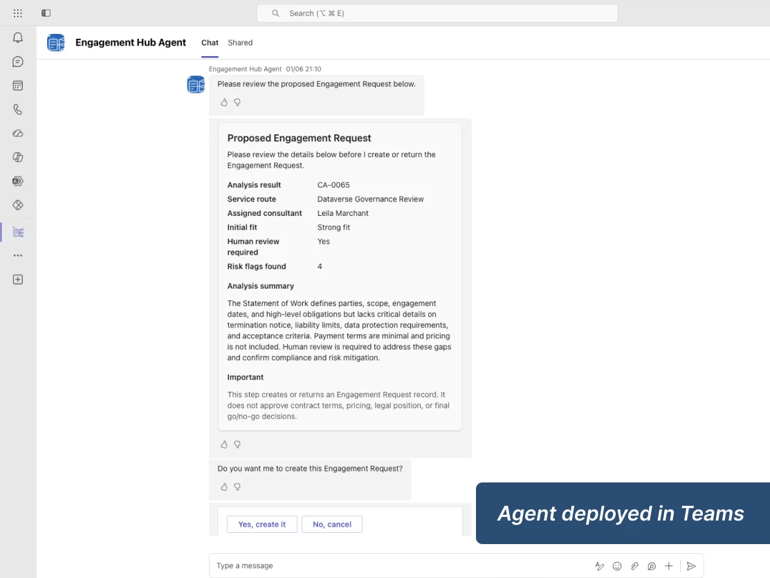 Agent deployed in Teams