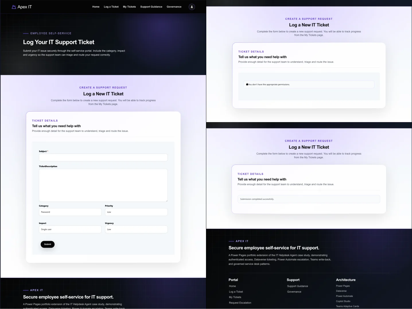 Log a Ticket page