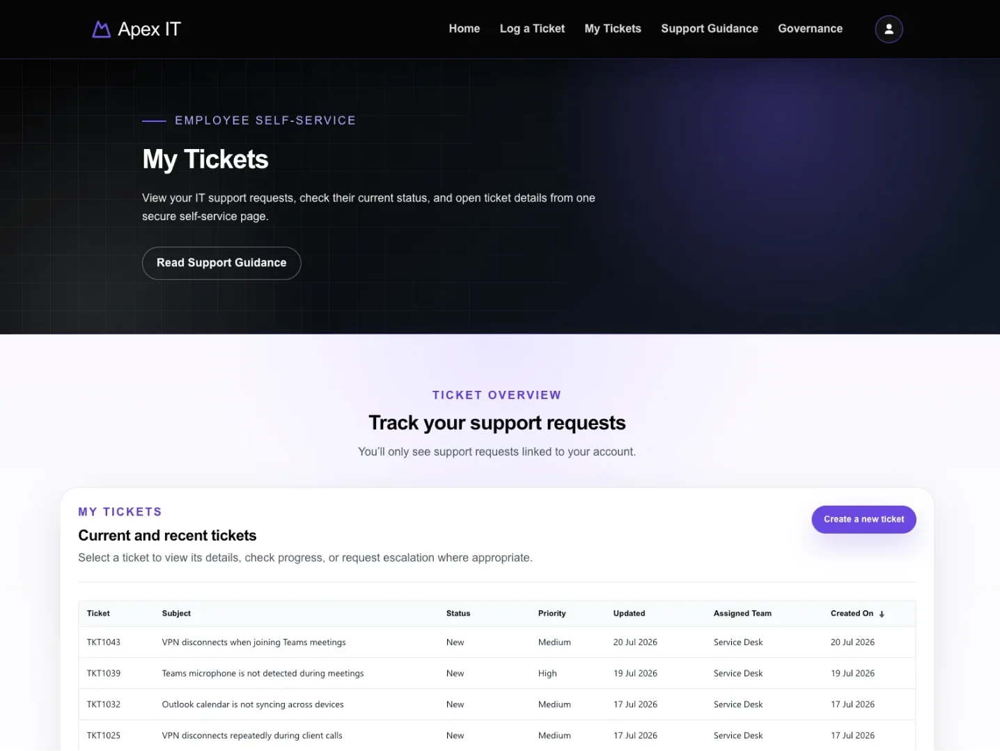 My Tickets page