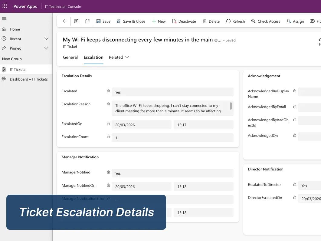 IT Model-driven App Form - Escalation Tab